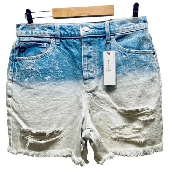 Kancan Women's 7/27 Jean Shorts Blue White Distressed High Rise Ombré Denim NWT - Picture 1 of 13
